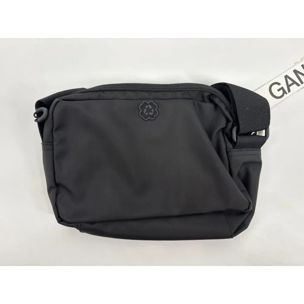 GANNI Black Nylon Crossbody Bag Adjustable Strap Minimalist Everyday Purse